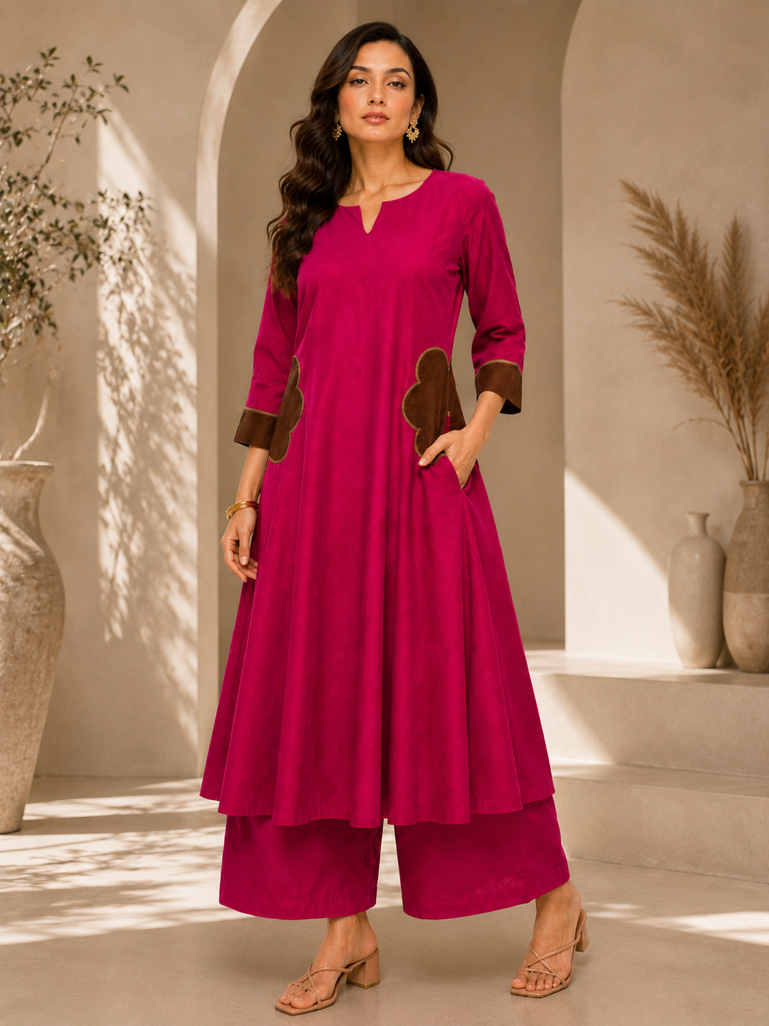 Blush Bloom Flared Kurta Palazzo Set