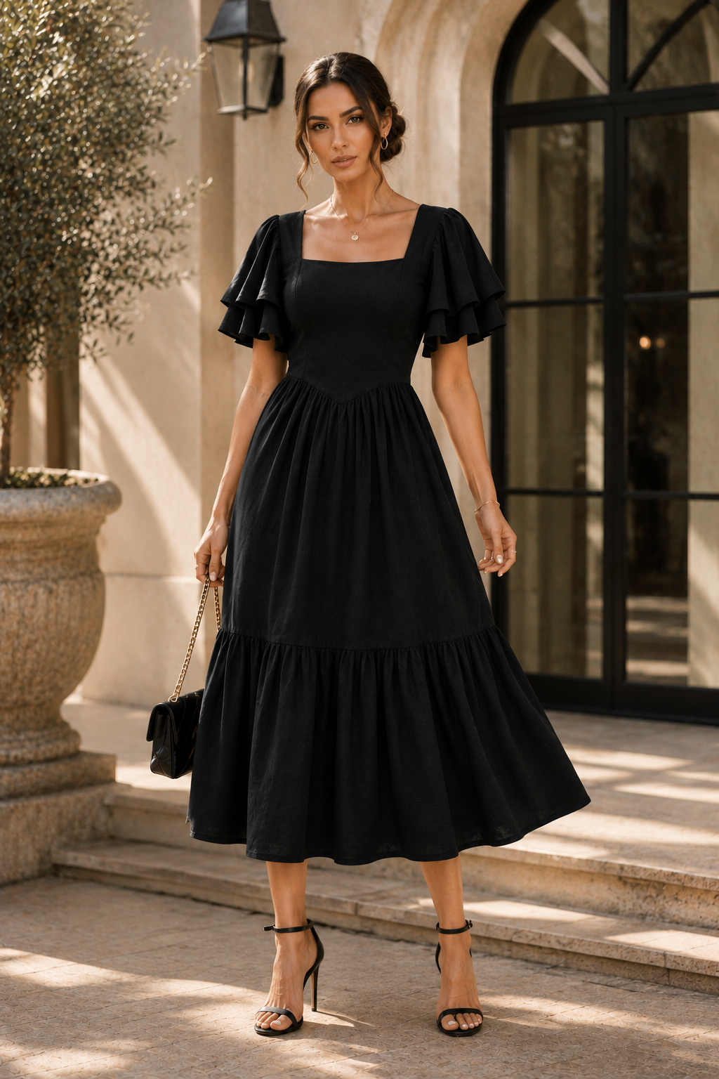 Black Charm Fit & Flare Midi Dress