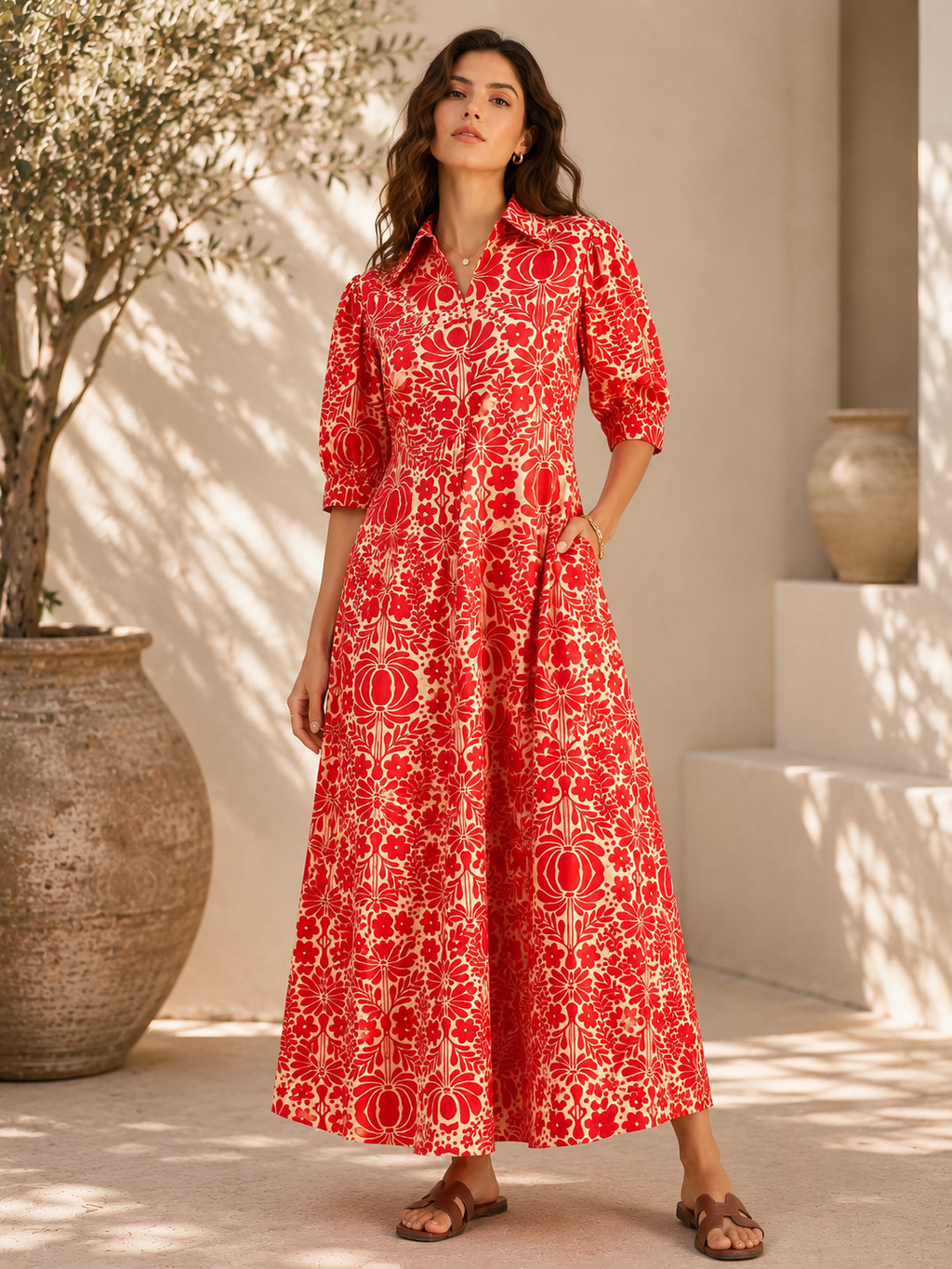 Cherry Blossom A-Line Maxi Dress