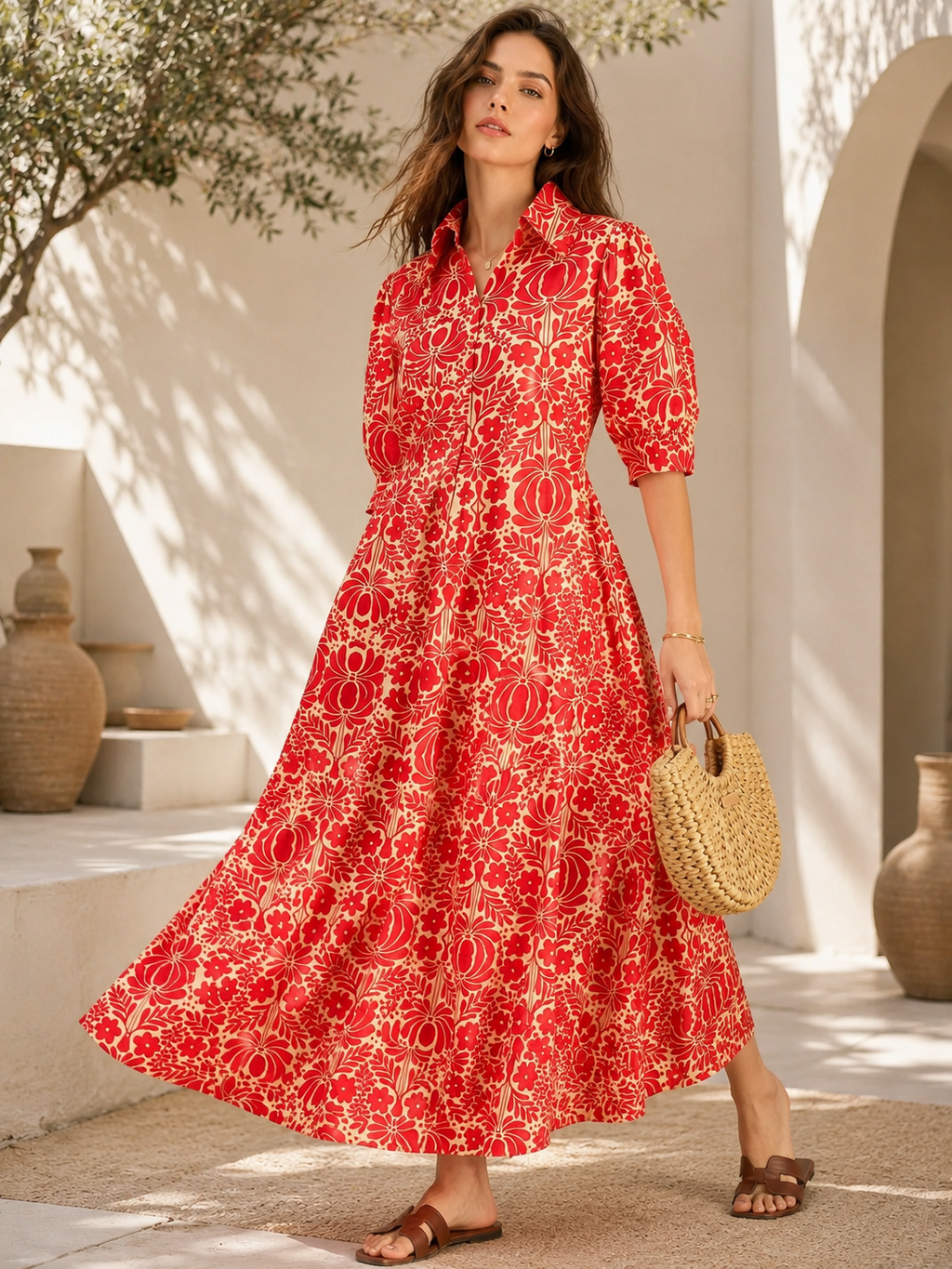 Cherry Blossom A-Line Maxi Dress