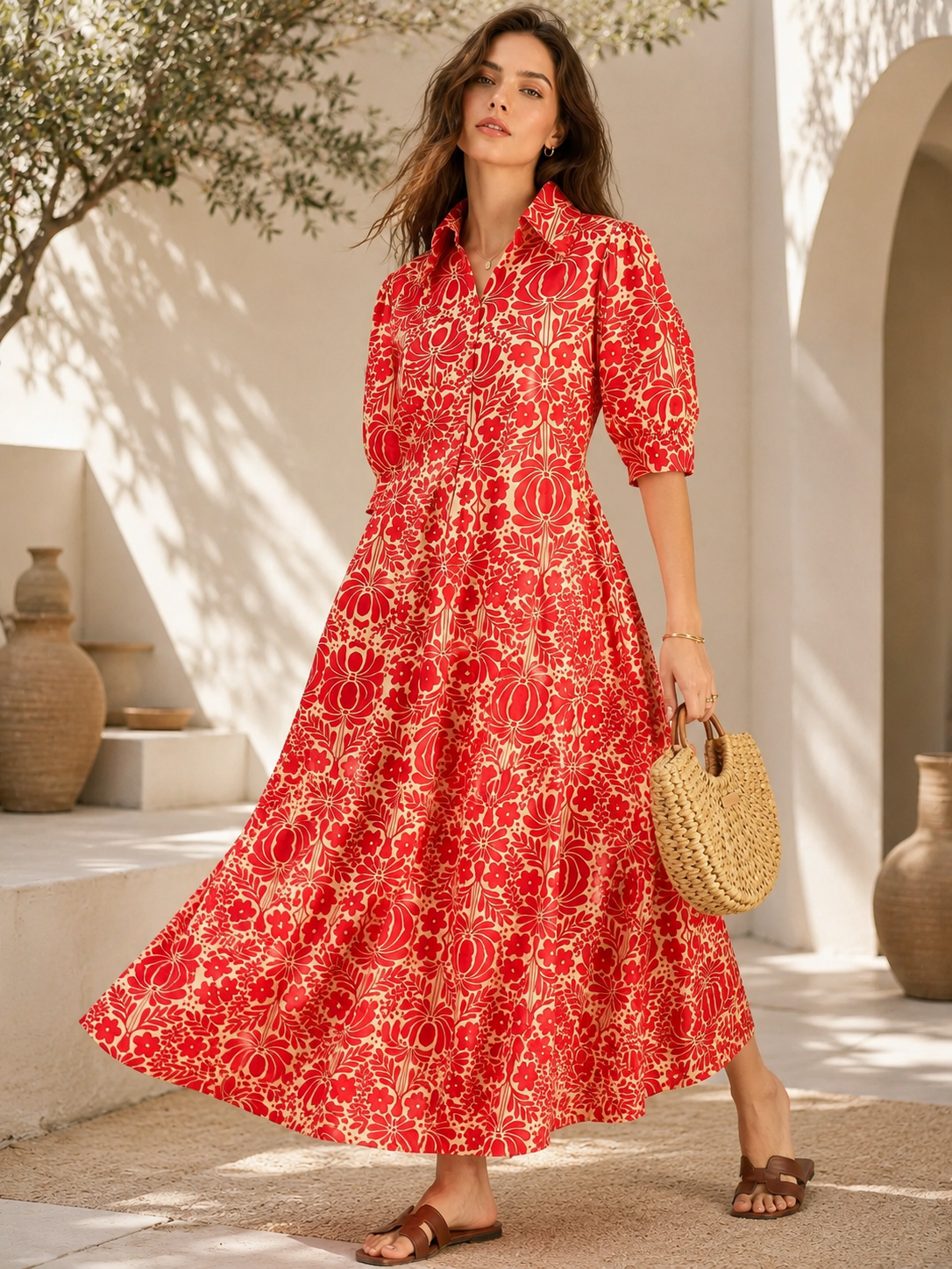 Cherry Blossom A-Line Maxi Dress