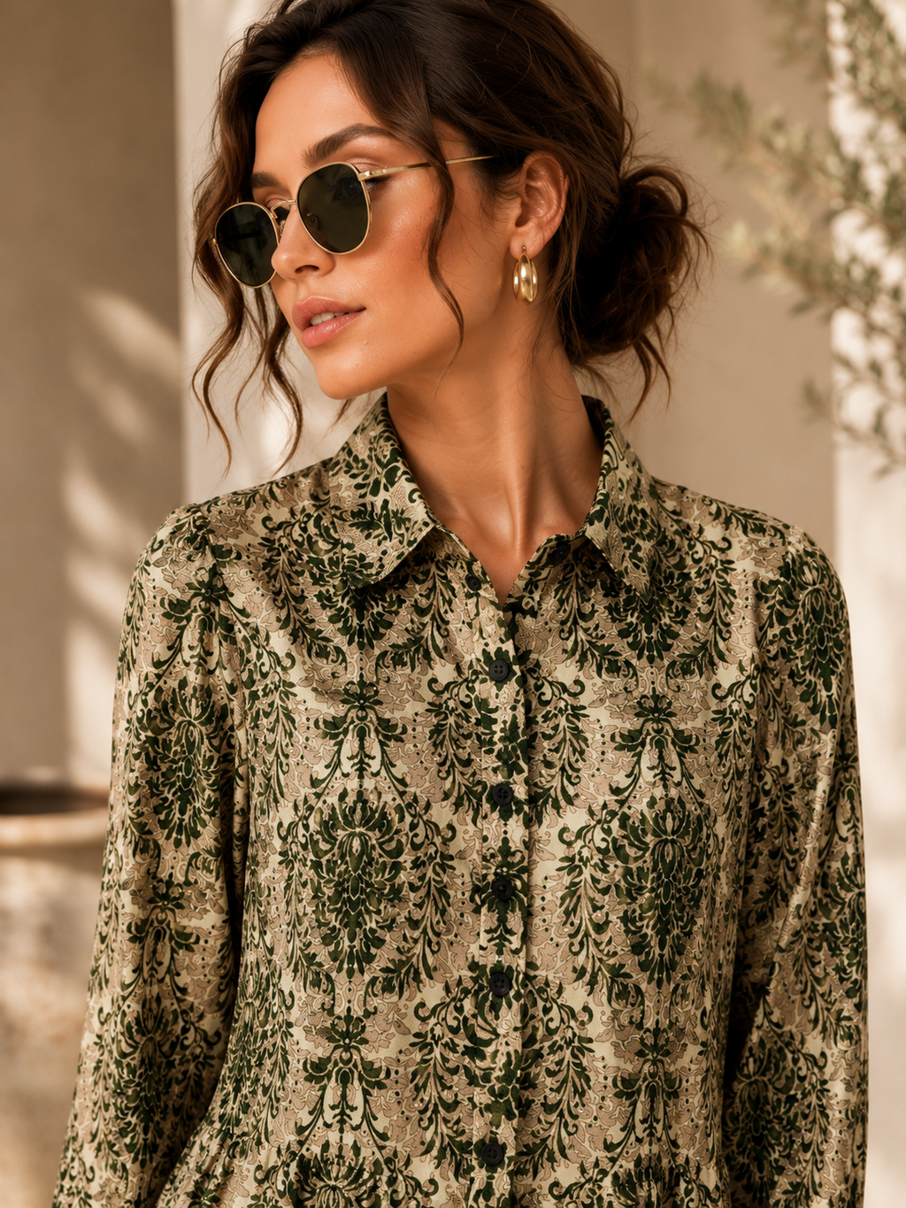 Sage Bloom Floral Shirt Dress