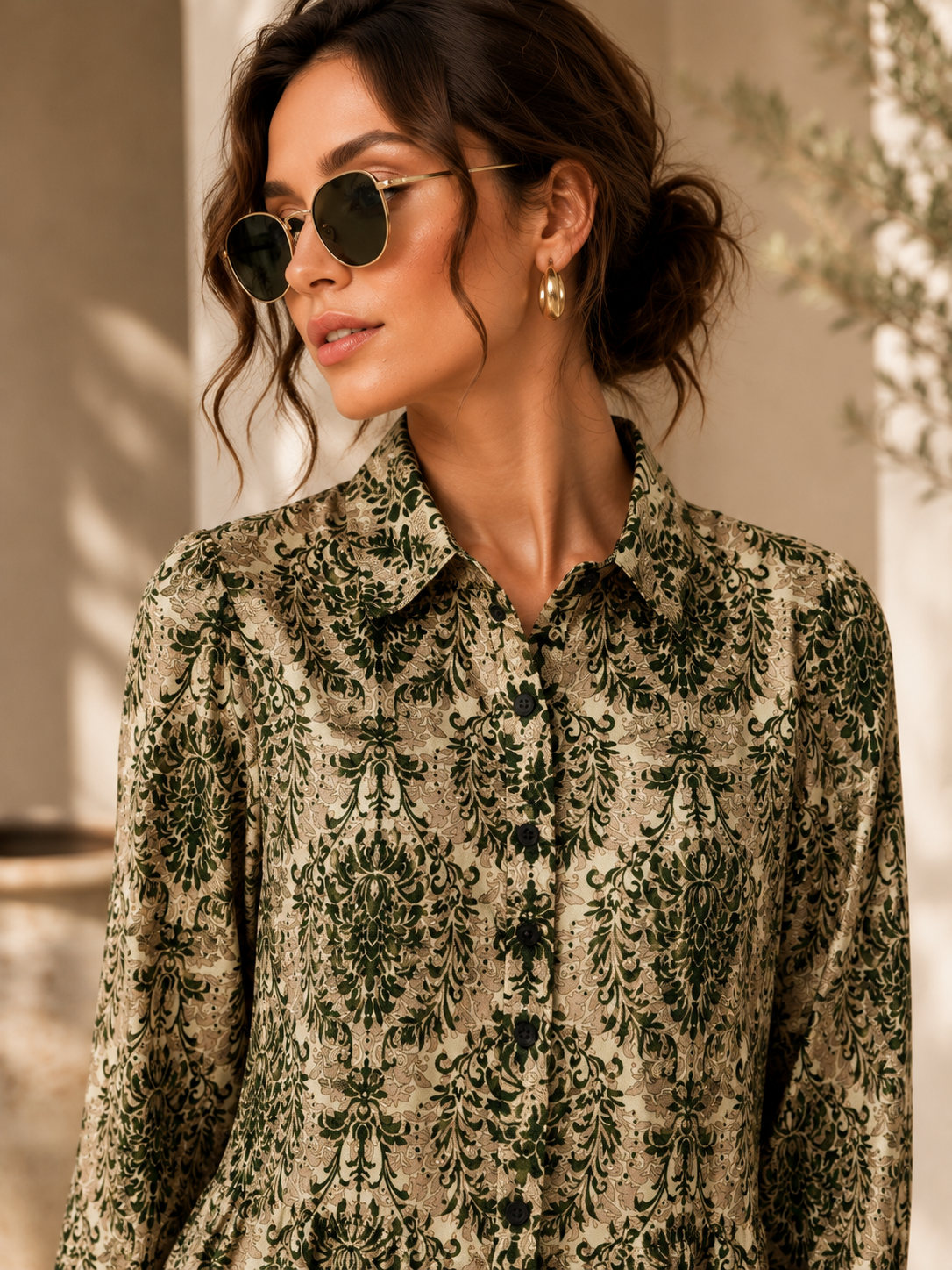 Sage Bloom Floral Shirt Dress