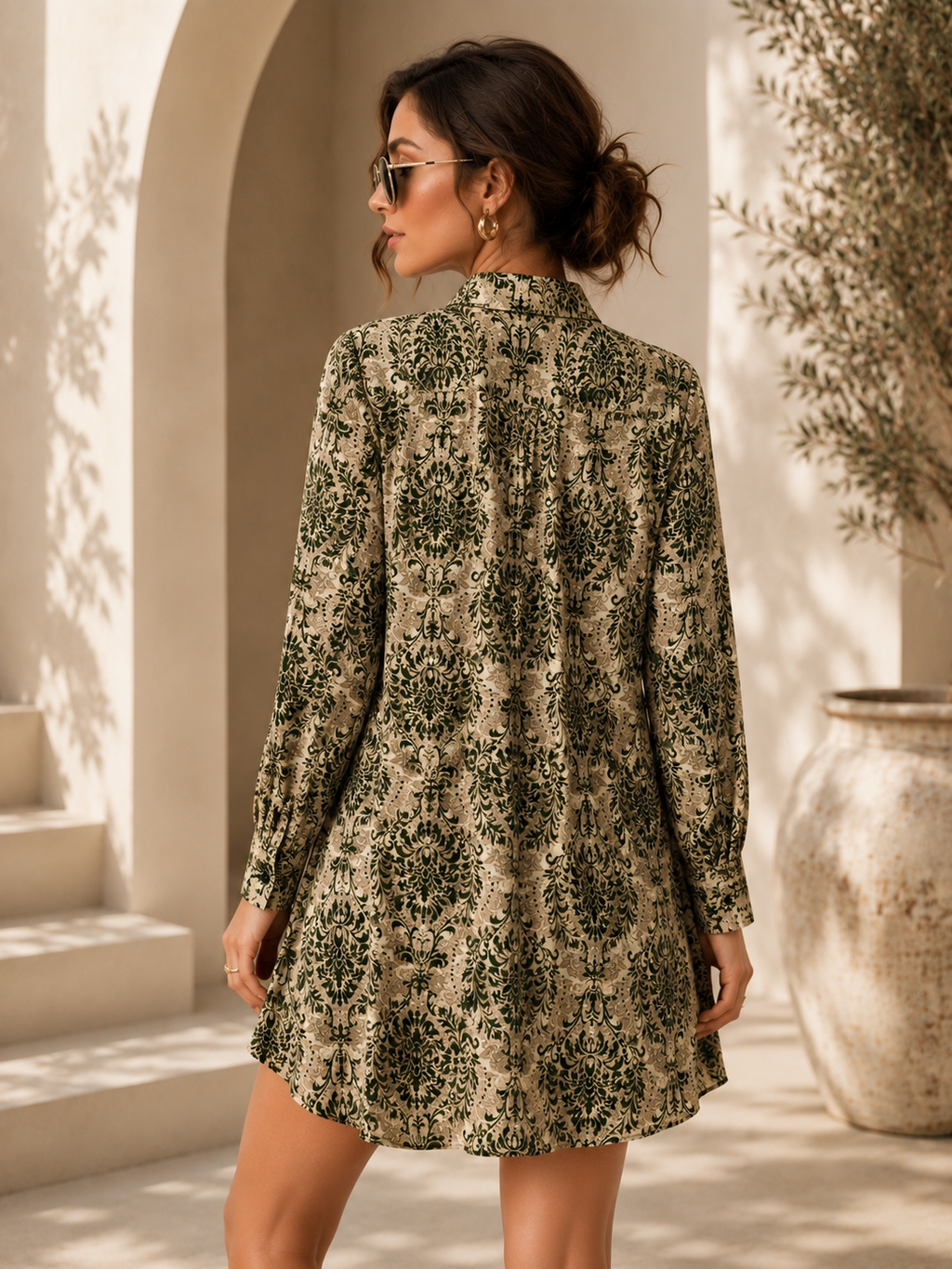 Sage Bloom Floral Shirt Dress