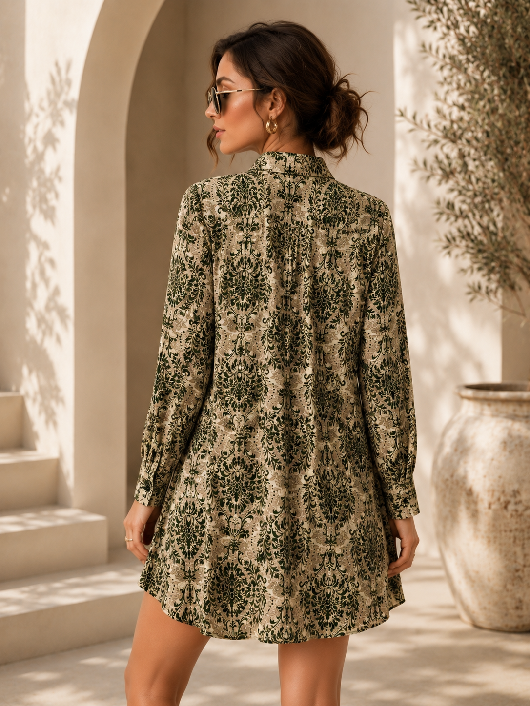 Sage Bloom Floral Shirt Dress
