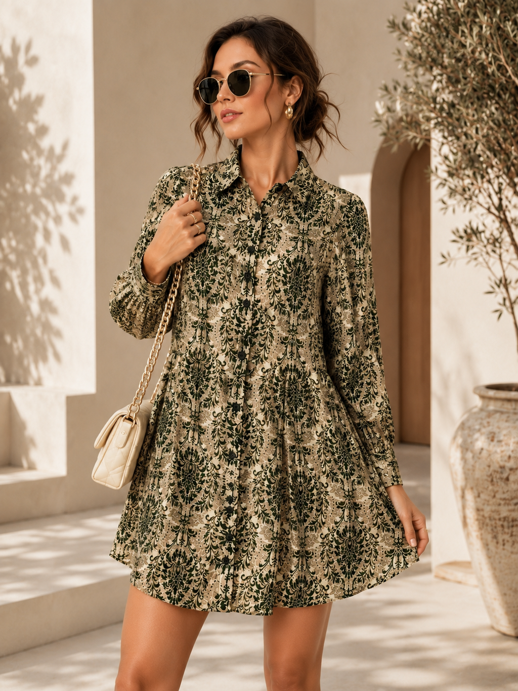 Sage Bloom Floral Shirt Dress