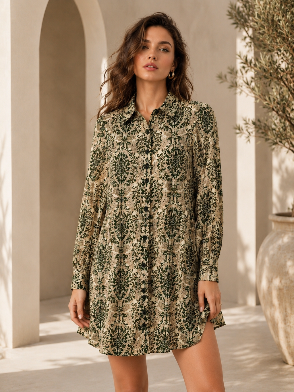 Sage Bloom Floral Shirt Dress
