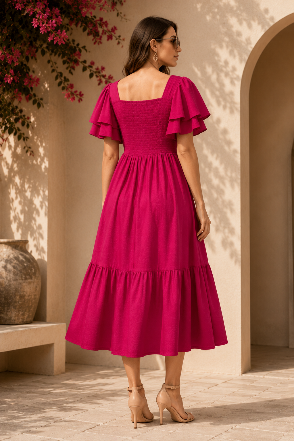 Elegant Pink Fit & Flare Midi Dress