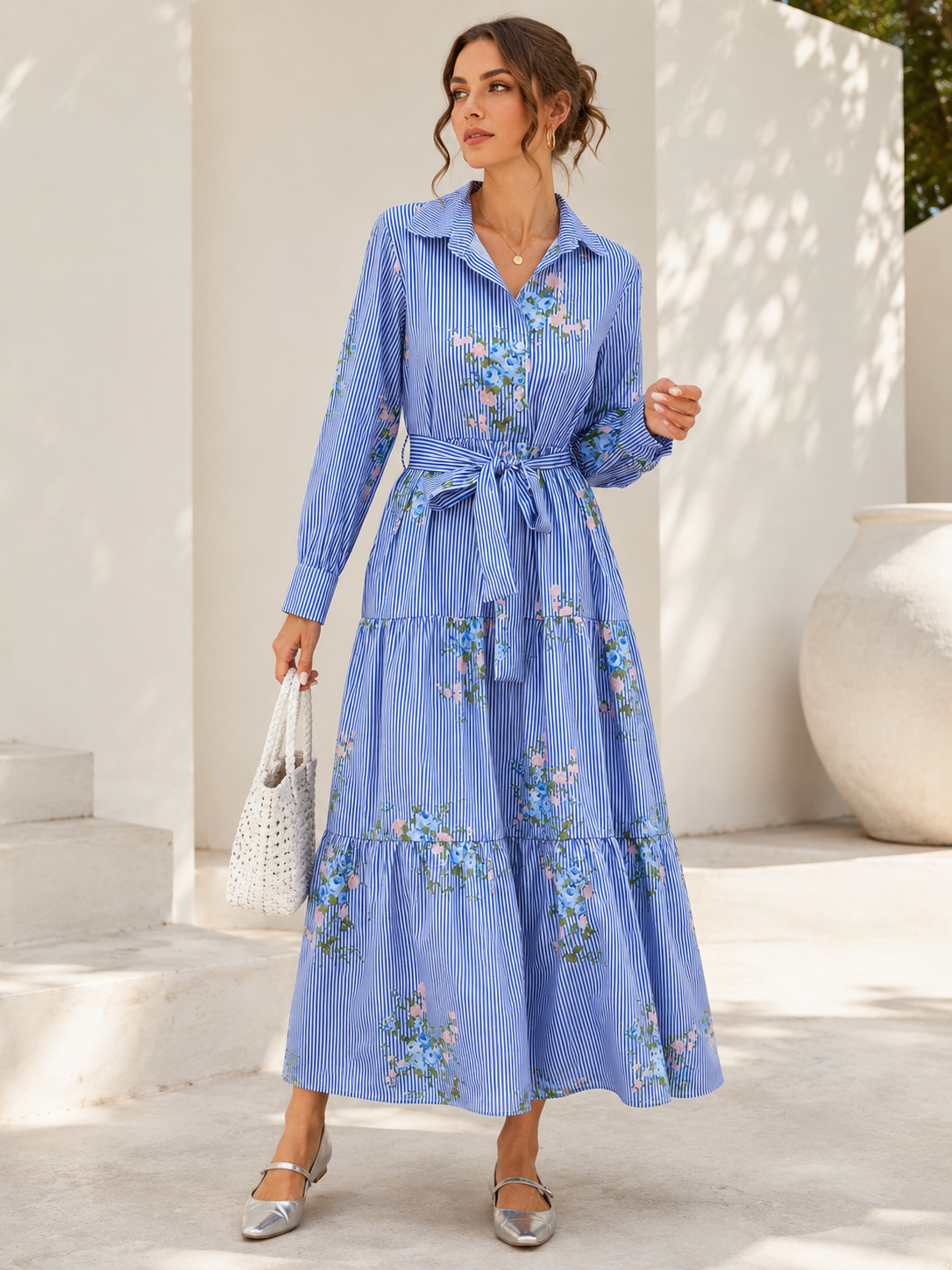 Blue Meadow Belted Maxi Dress