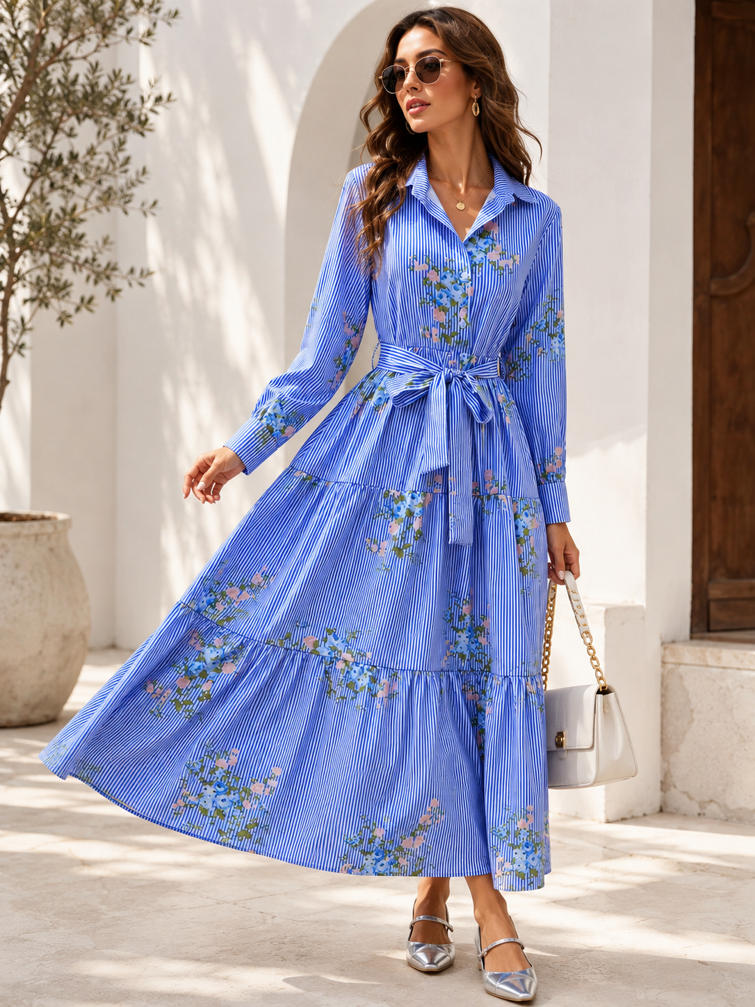 Blue Meadow Belted Maxi Dress