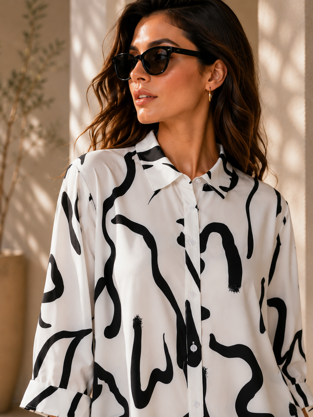 Minimalist Chic Abstract Print Shirt Dress