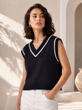 Black Luxe V-Neck Cotton Sweater