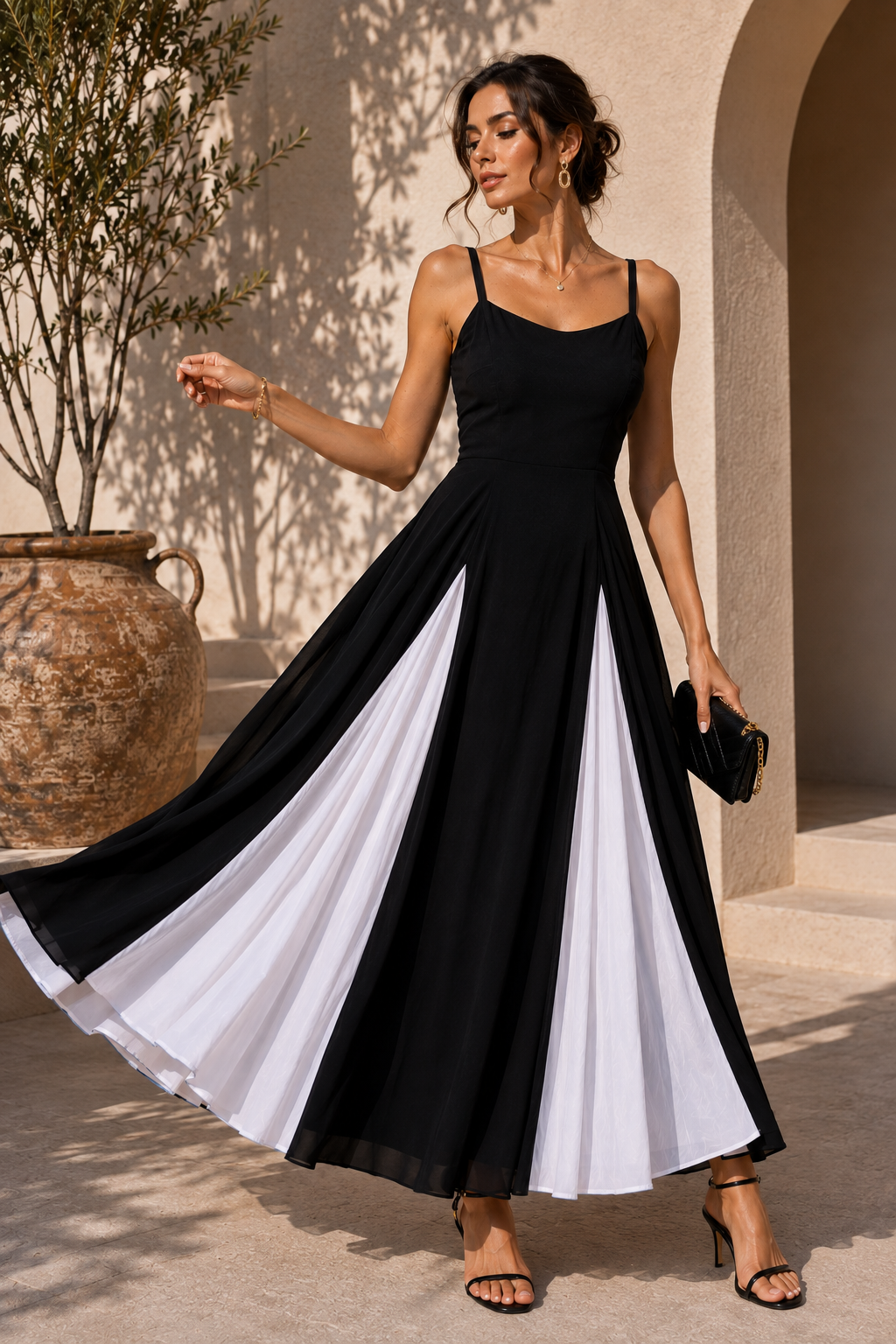 Monochrome Muse Colorblock Maxi Dress