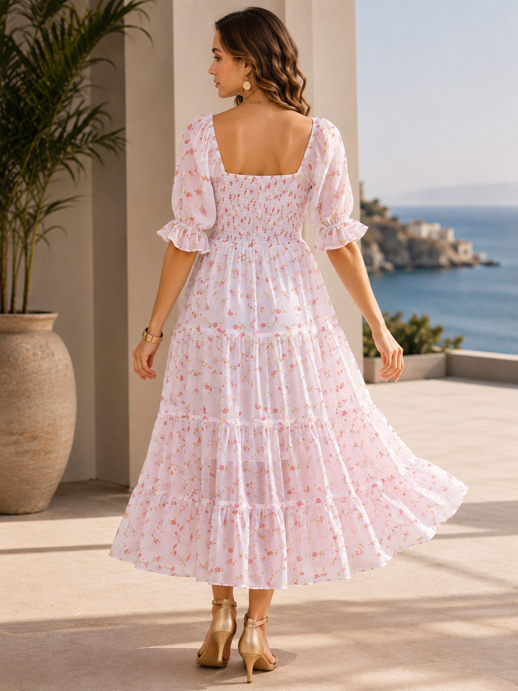 Blush Petals Fit & Flare Midi Dress