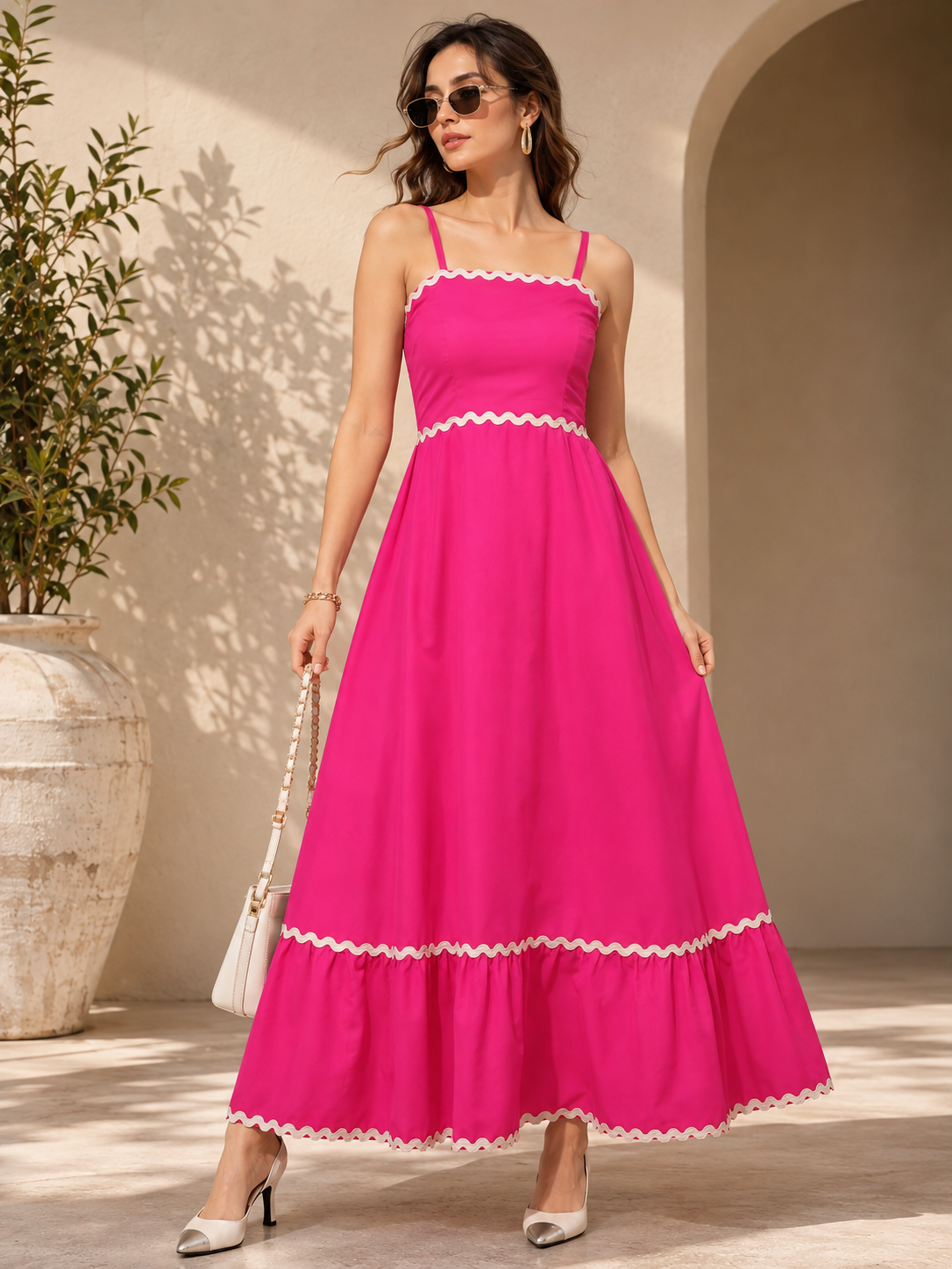 Pink Petal Flare Strappy Maxi Dress