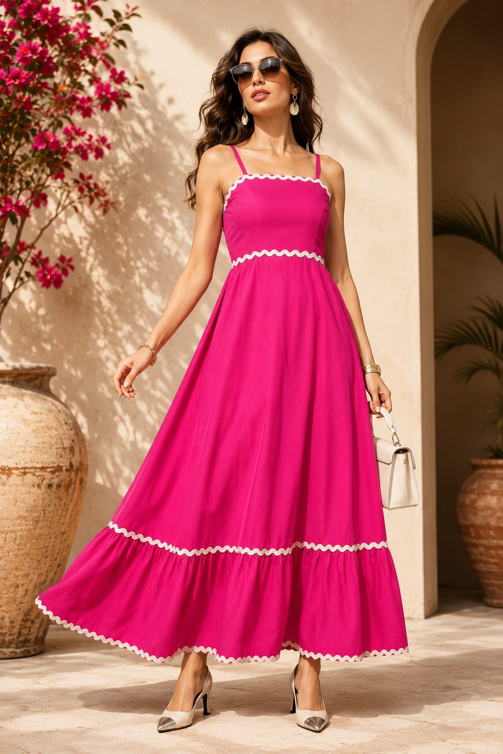 Pink Petal Flare Strappy Maxi Dress