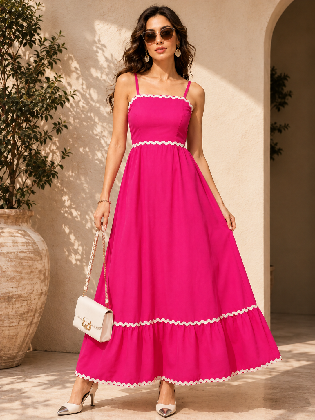 Pink Petal Flare Strappy Maxi Dress