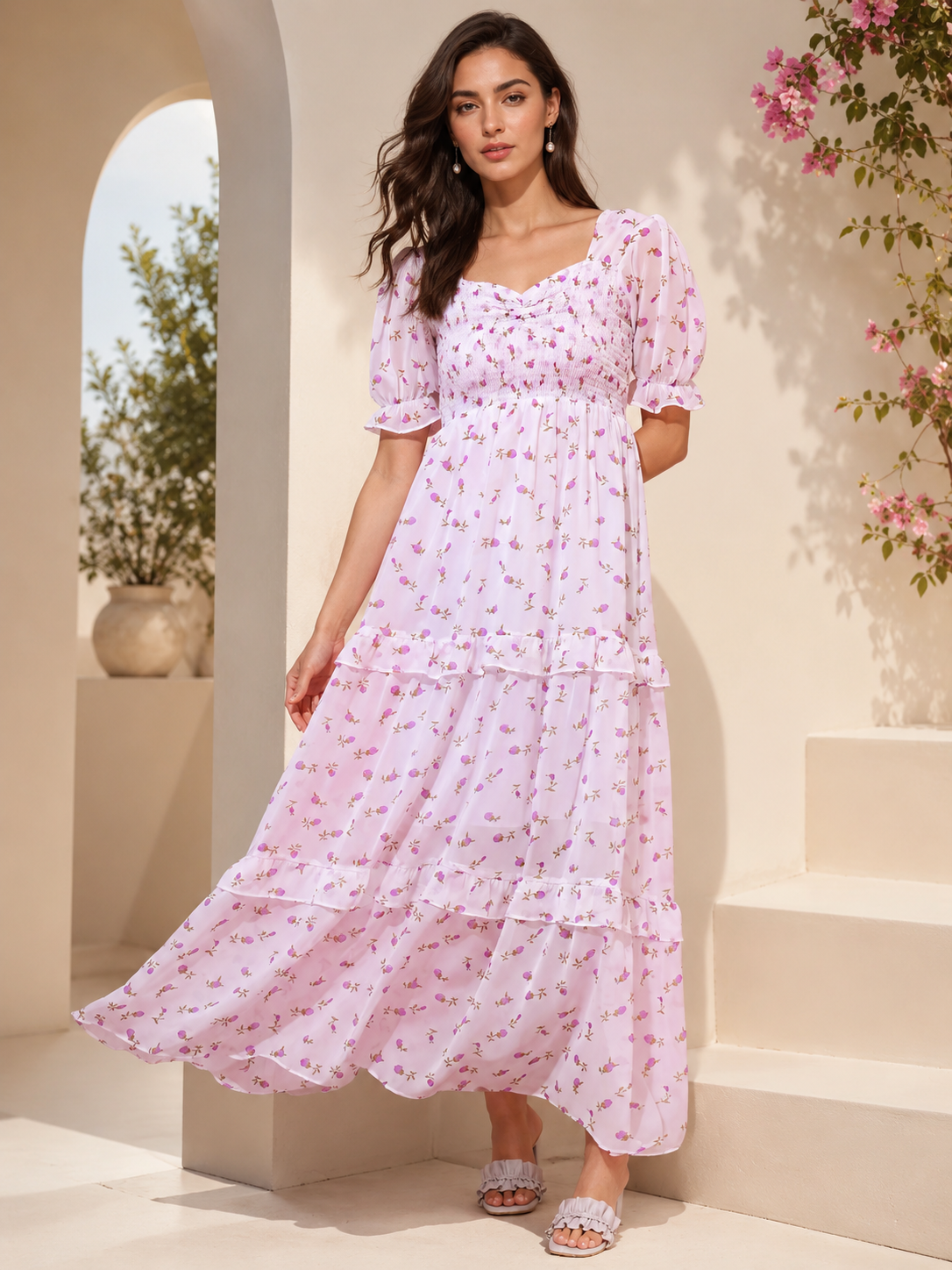 Blossom Purple Petals Fit & Flare Maxi Dress