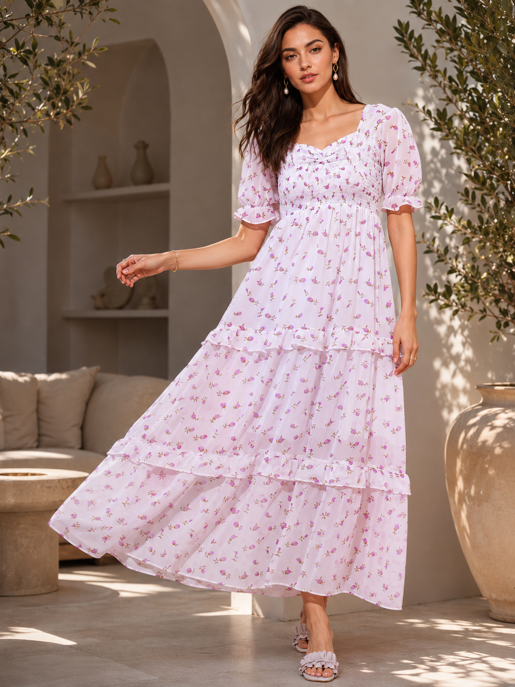 Blossom Purple Petals Fit & Flare Maxi Dress