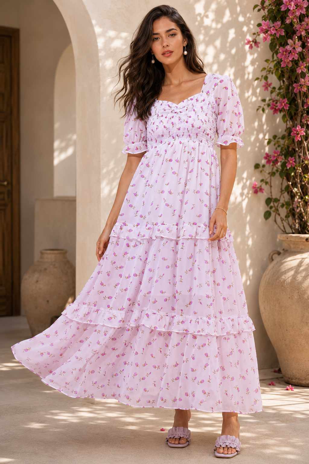 Blossom Purple Petals Fit & Flare Maxi Dress