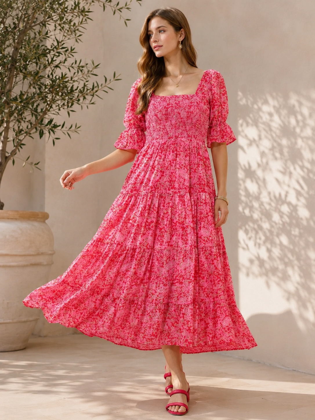 Blush Aura Fit & Flare Midi Dress