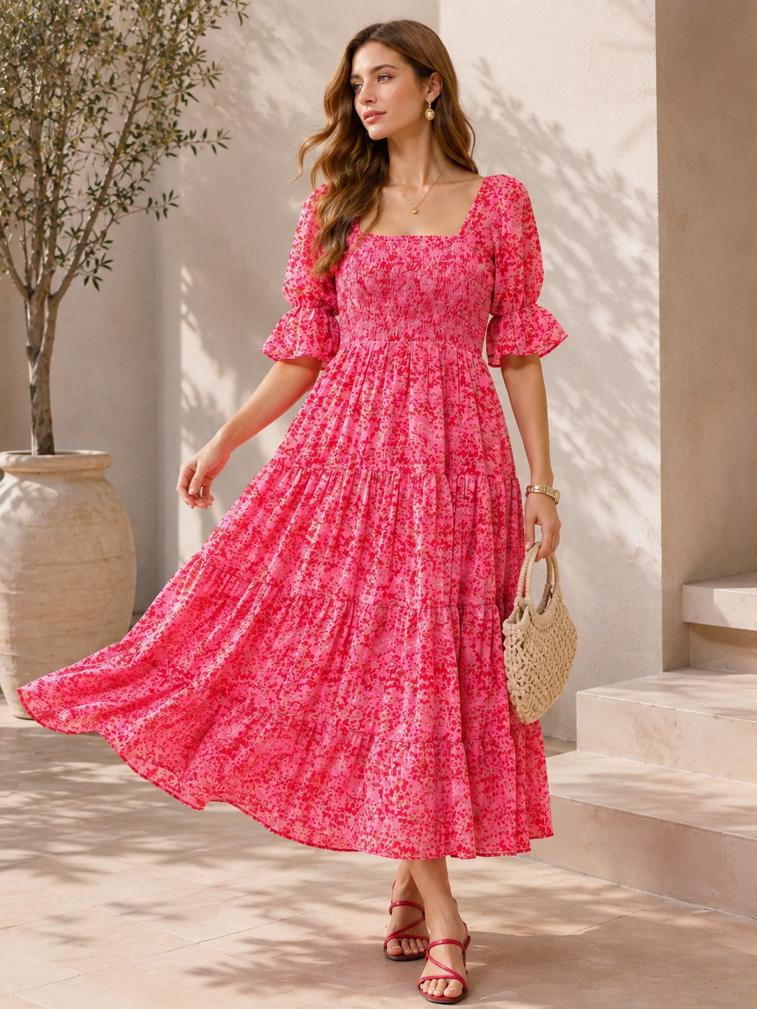 Blush Aura Fit & Flare Midi Dress