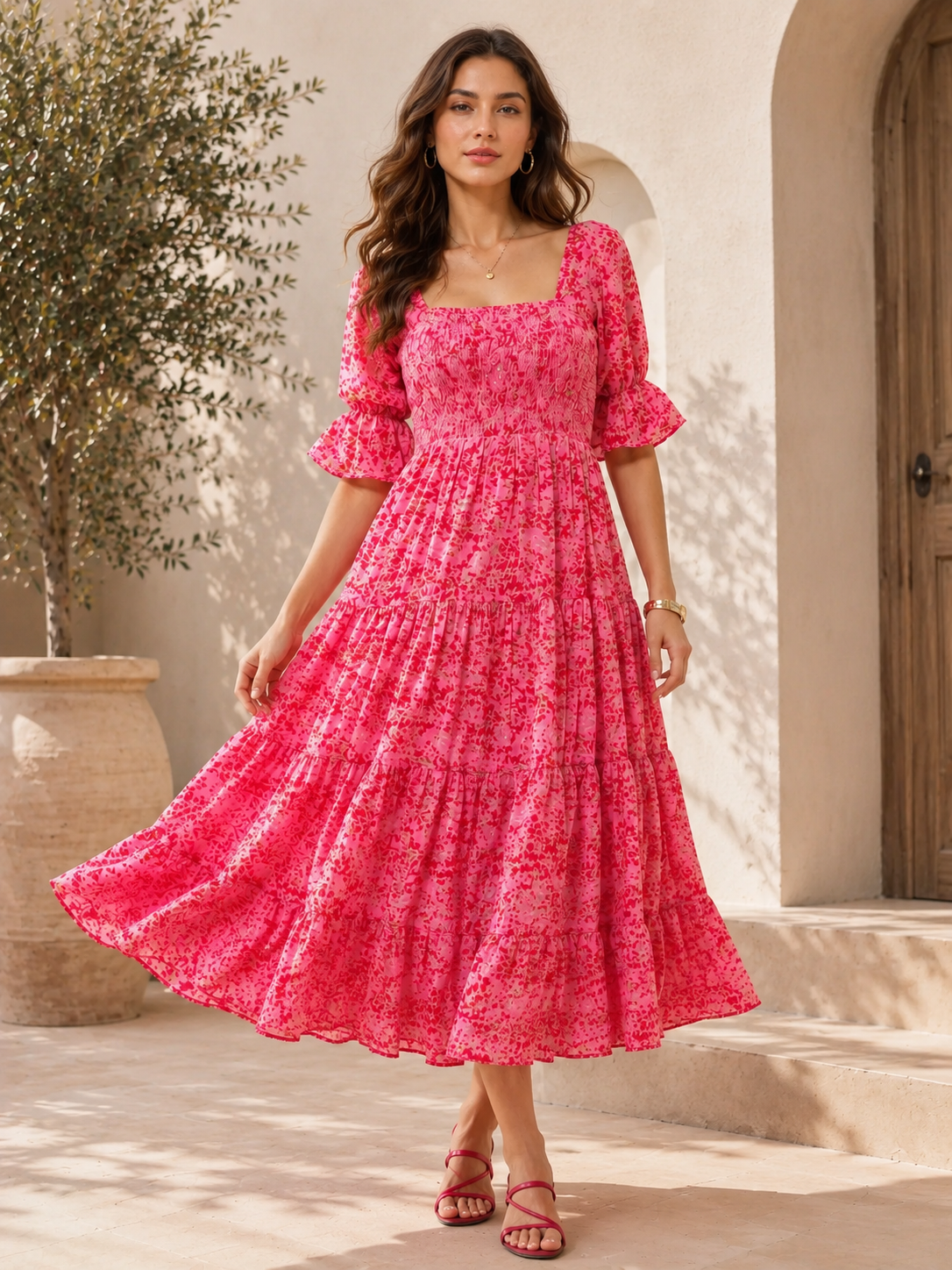 Blush Aura Fit & Flare Midi Dress