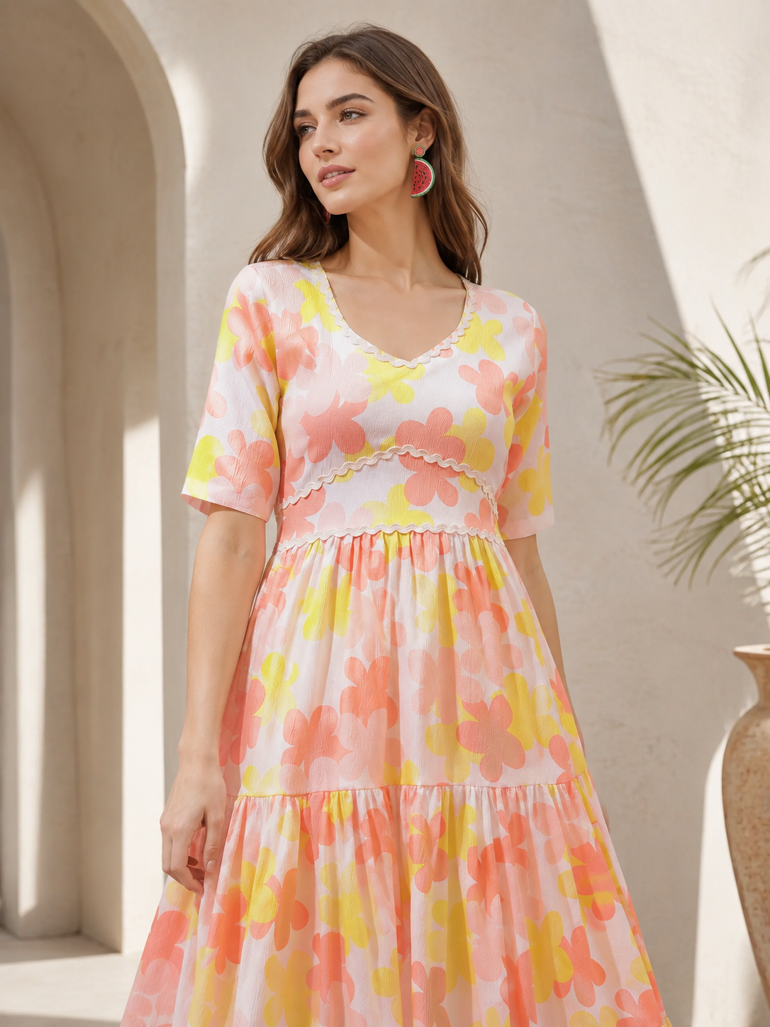 Sunny Bloom Fit & Flare Midi Dress