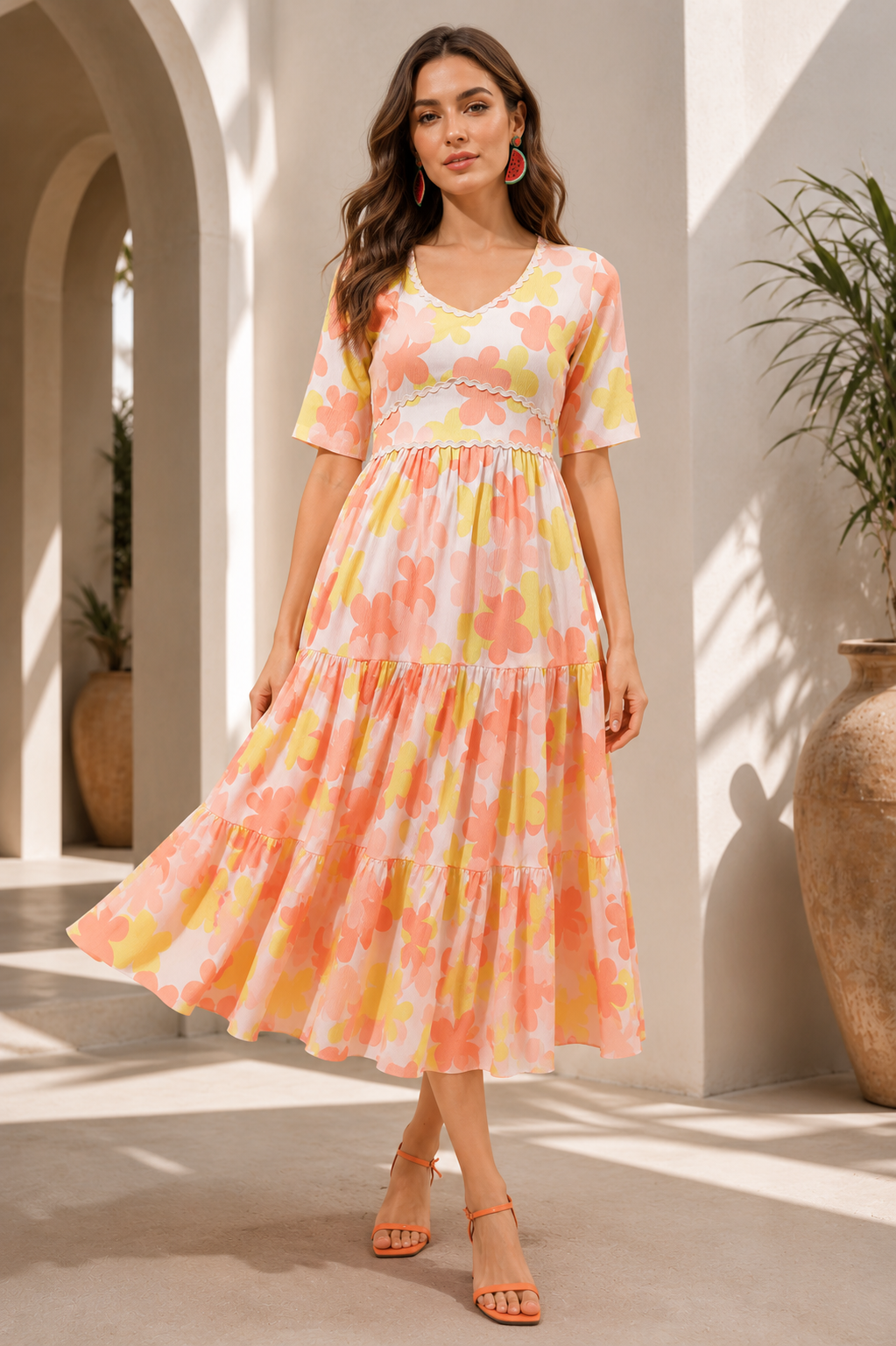Sunny Bloom Fit & Flare Midi Dress