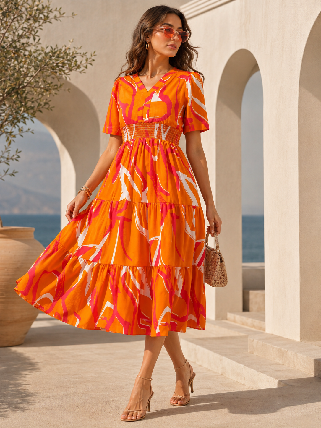 Sunset Glow Fit & Flare Midi Dress