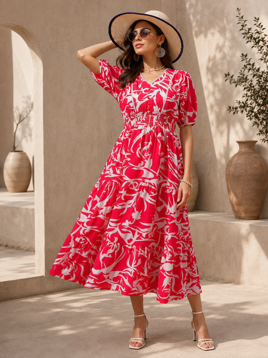 Blush Elegance Crepe Midi Dress