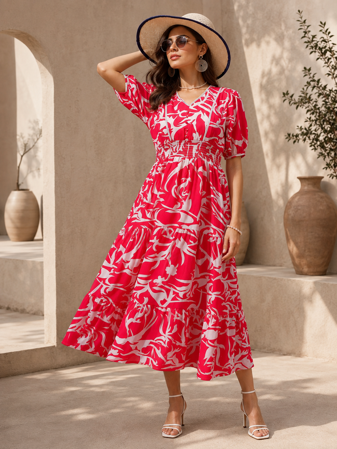 Blush Elegance Crepe Midi Dress