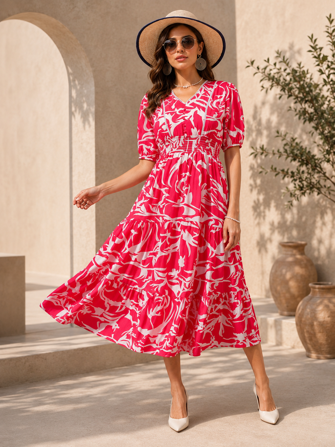 Blush Elegance Crepe Midi Dress