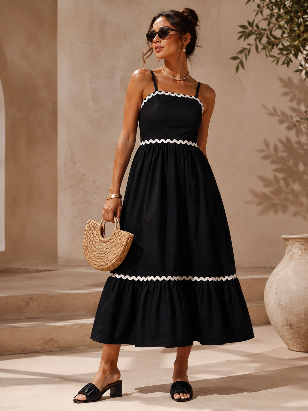 Midnight Grace Shoulder Strap Midi Dress