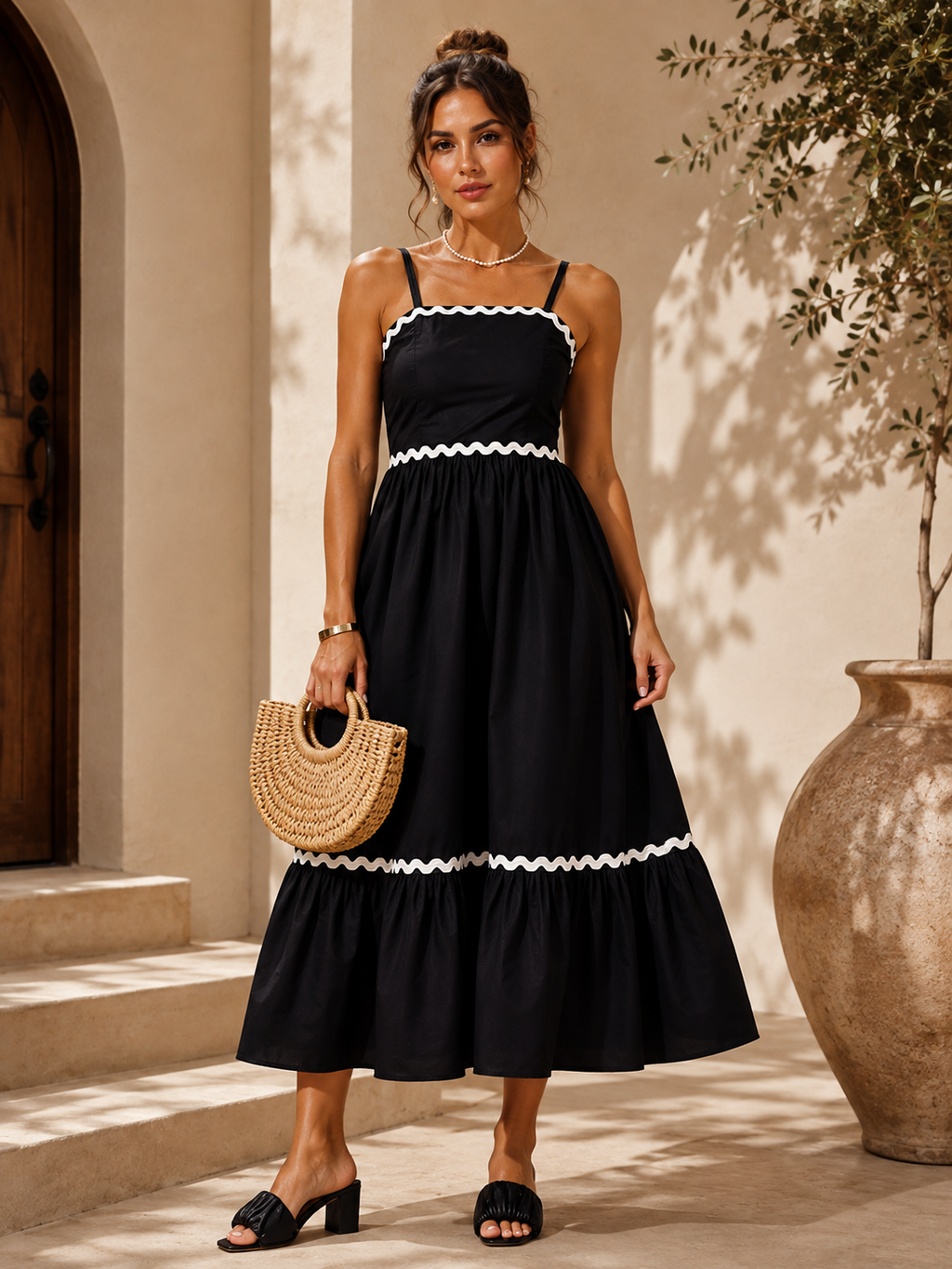 Midnight Grace Shoulder Strap Midi Dress