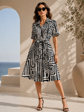 Monochrome Geo Fit & Flare Shirt Dress