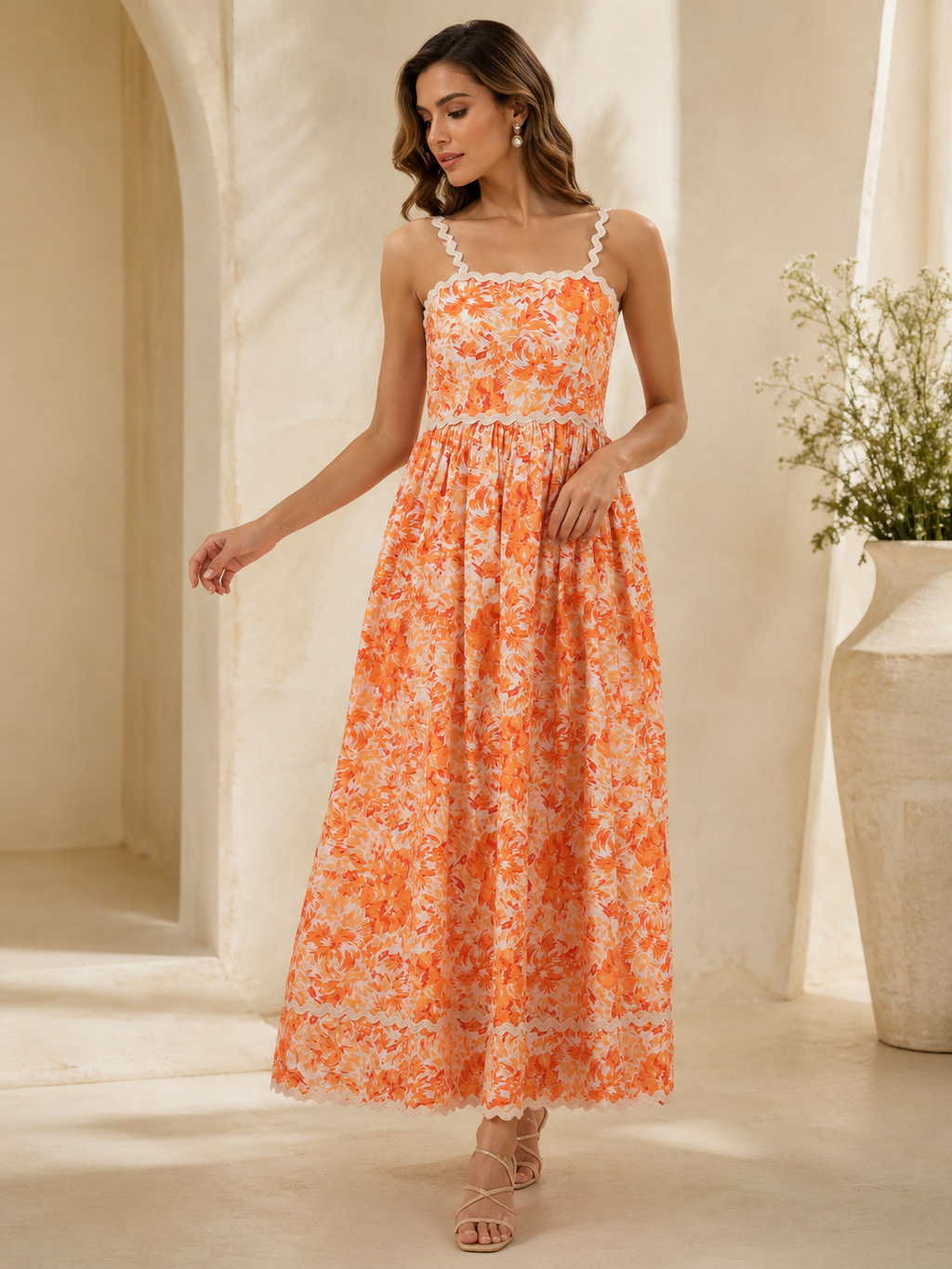Sunset Glow Floral Print Maxi Dress