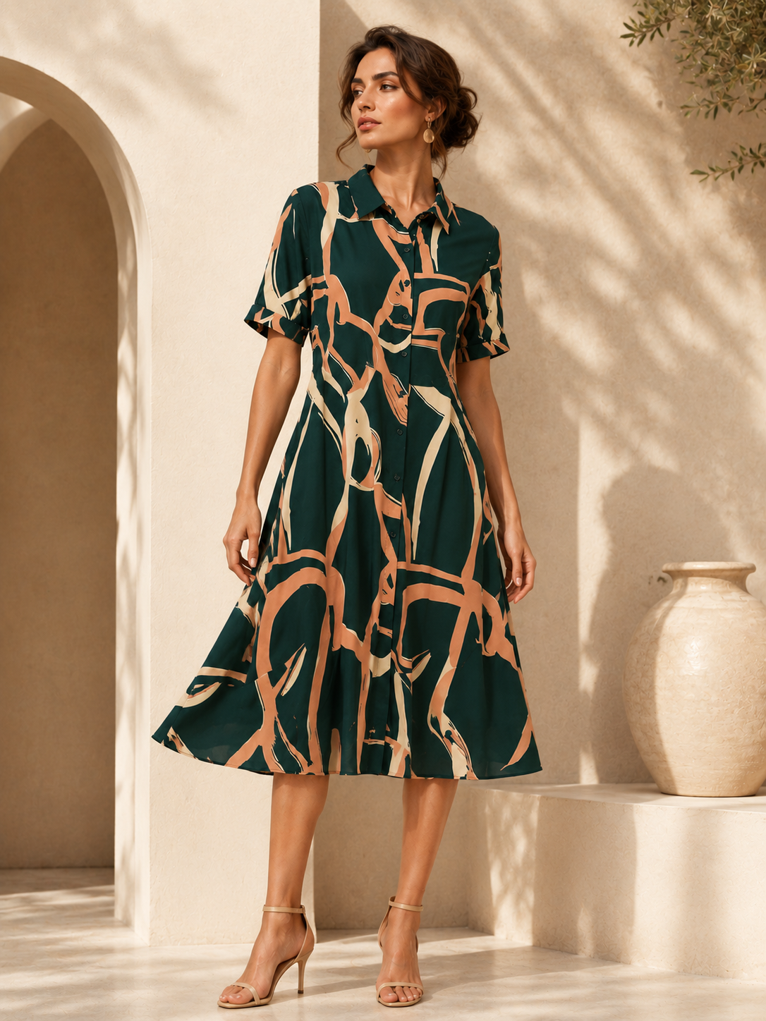 Emerald Muse Abstract Shirt Dress