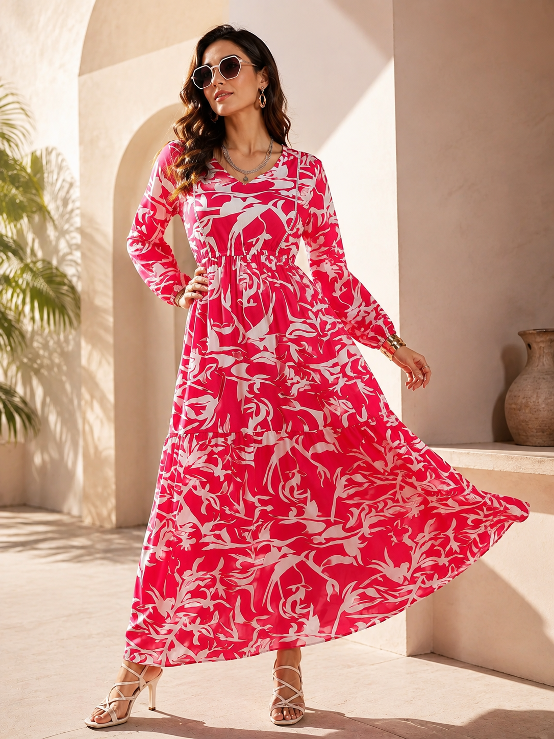 Pastel Petal Flare Printed Maxi Dress
