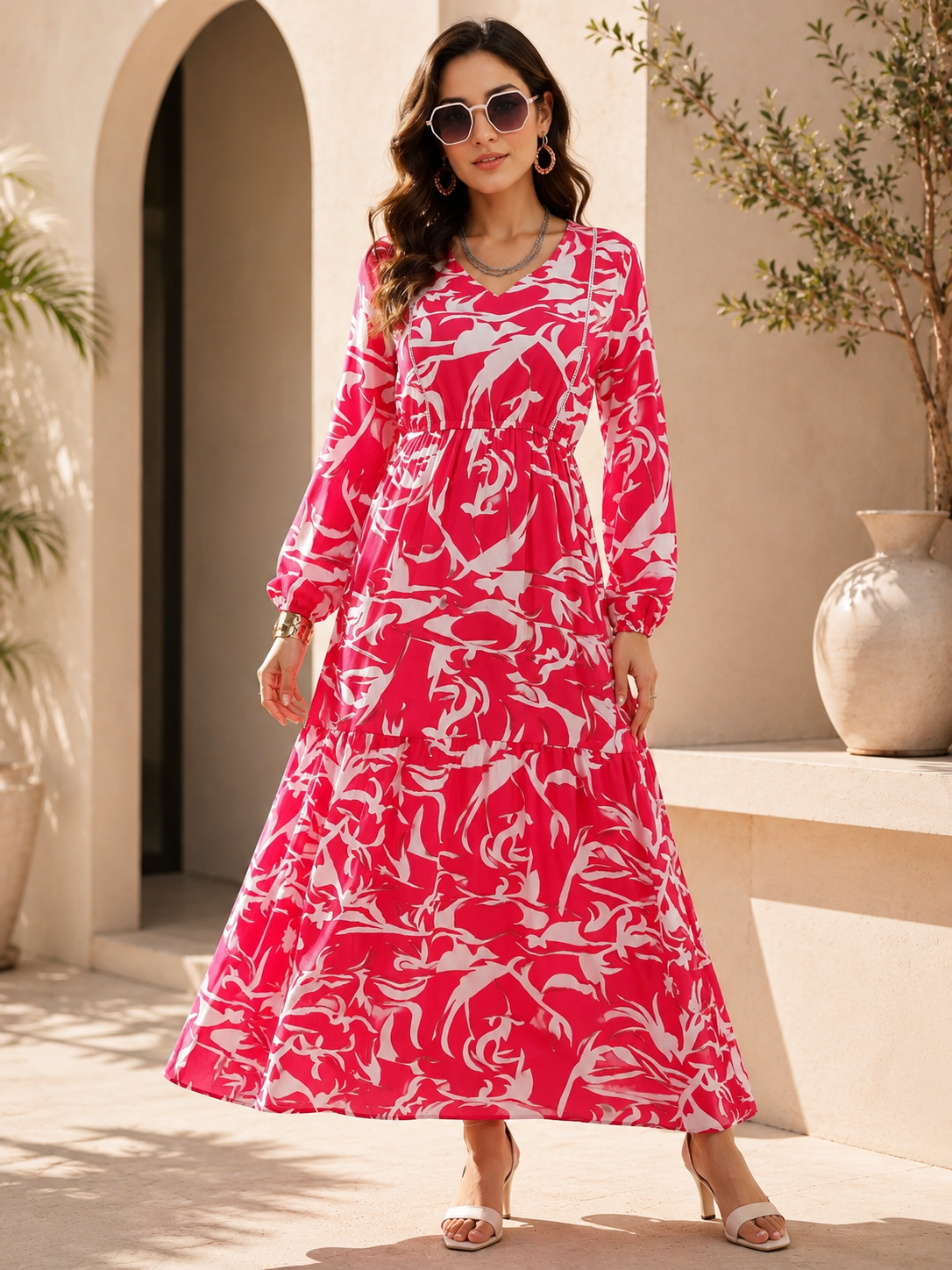 Pastel Petal Flare Printed Maxi Dress