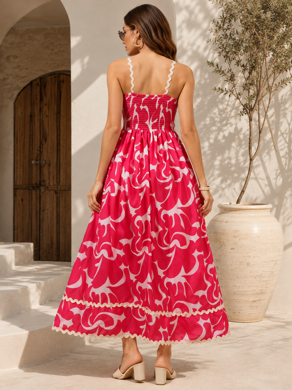 Pink Shoulder Straps Fit and Flare Dress
