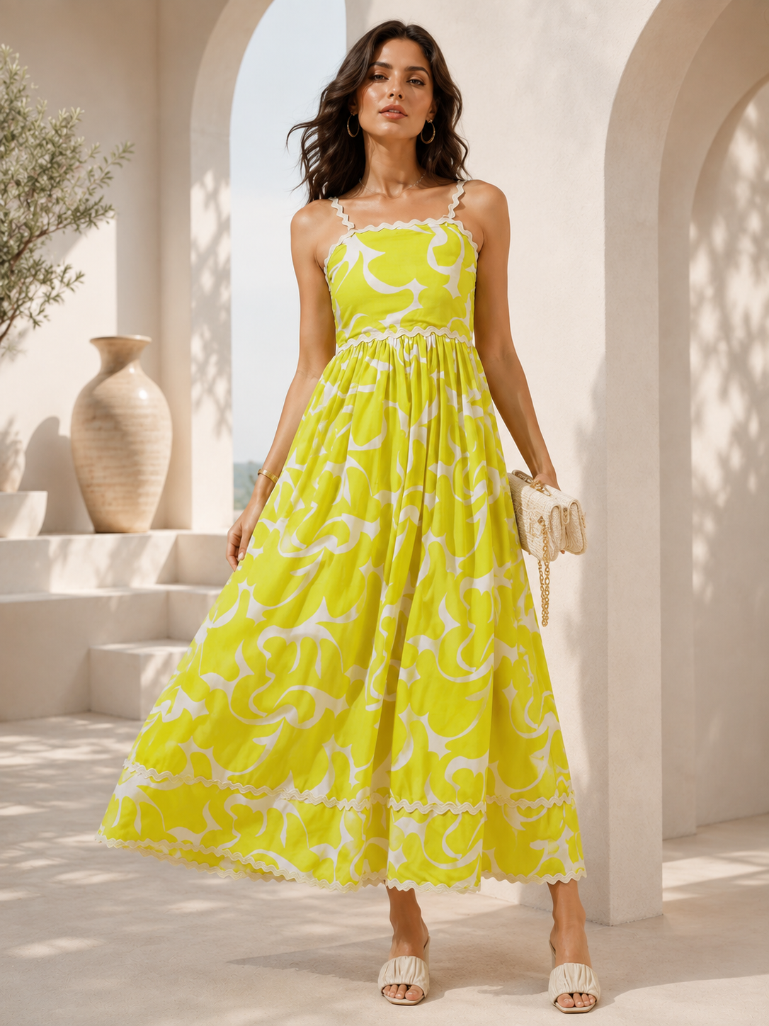 Light Green Printed Sleeveless Fit and Flare Dress