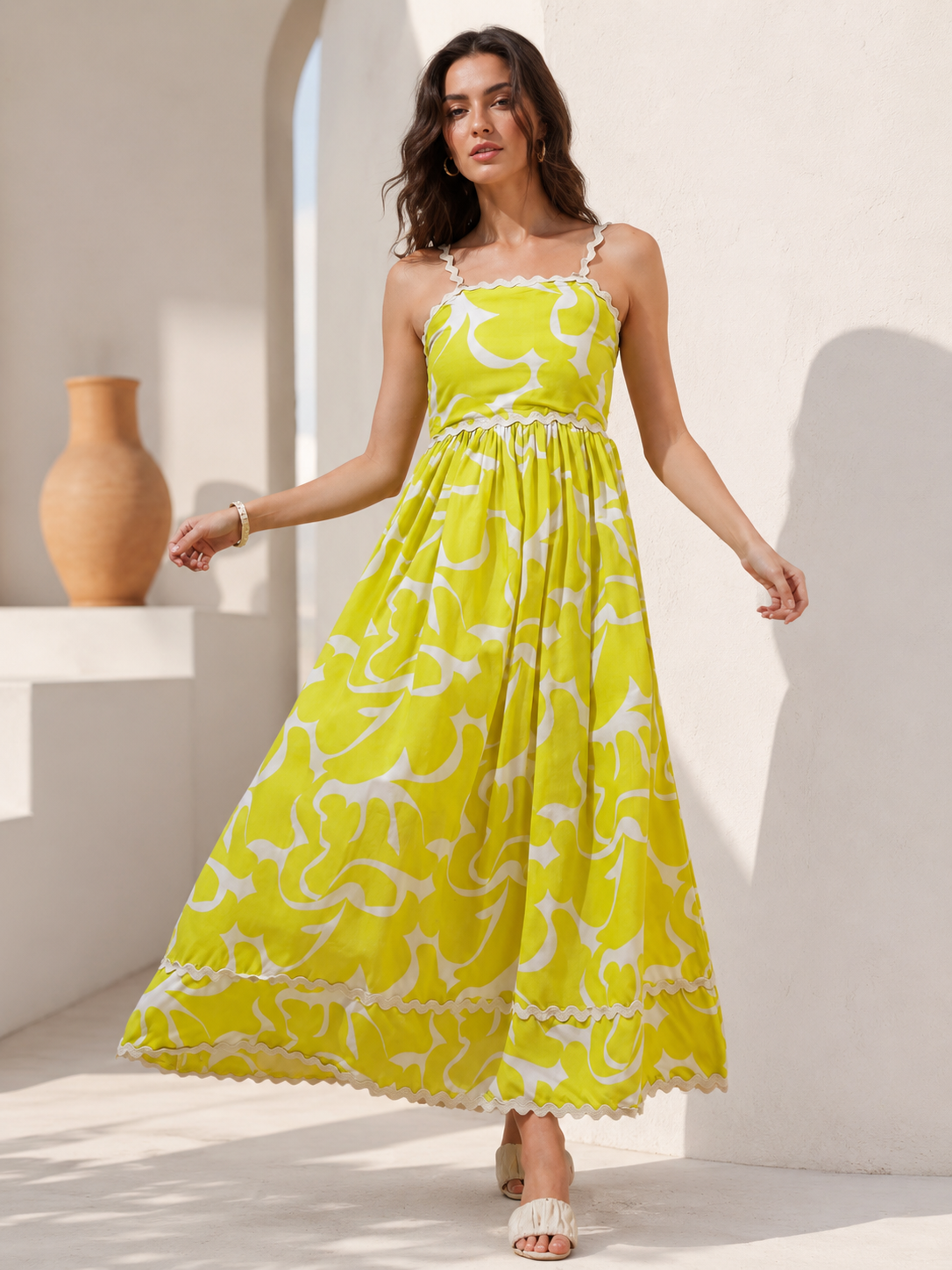 Light Green Printed Sleeveless Fit and Flare Dress