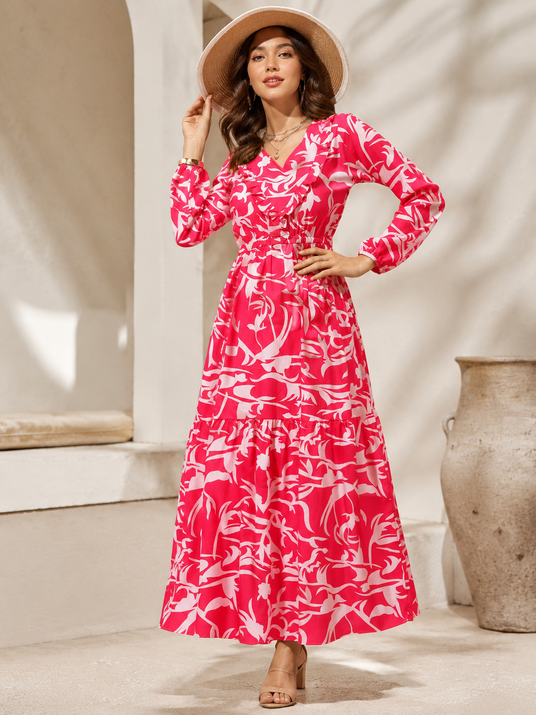Pink Serenity Full-Sleeve Maxi Dress