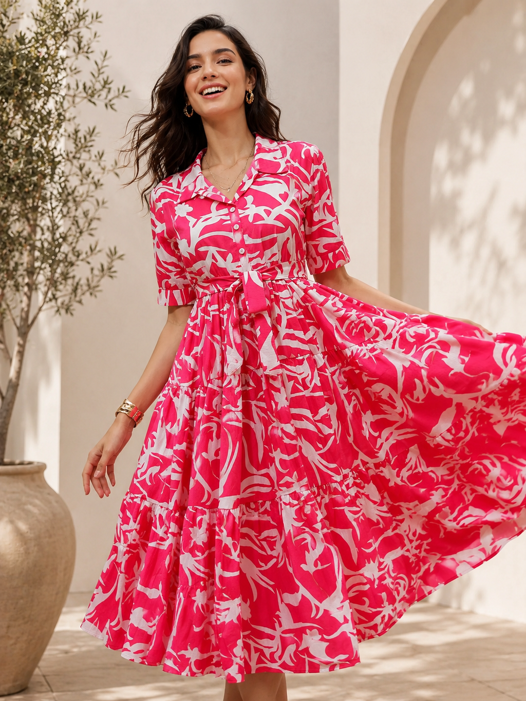 Rose Radiance Fit & Flare Midi Dress