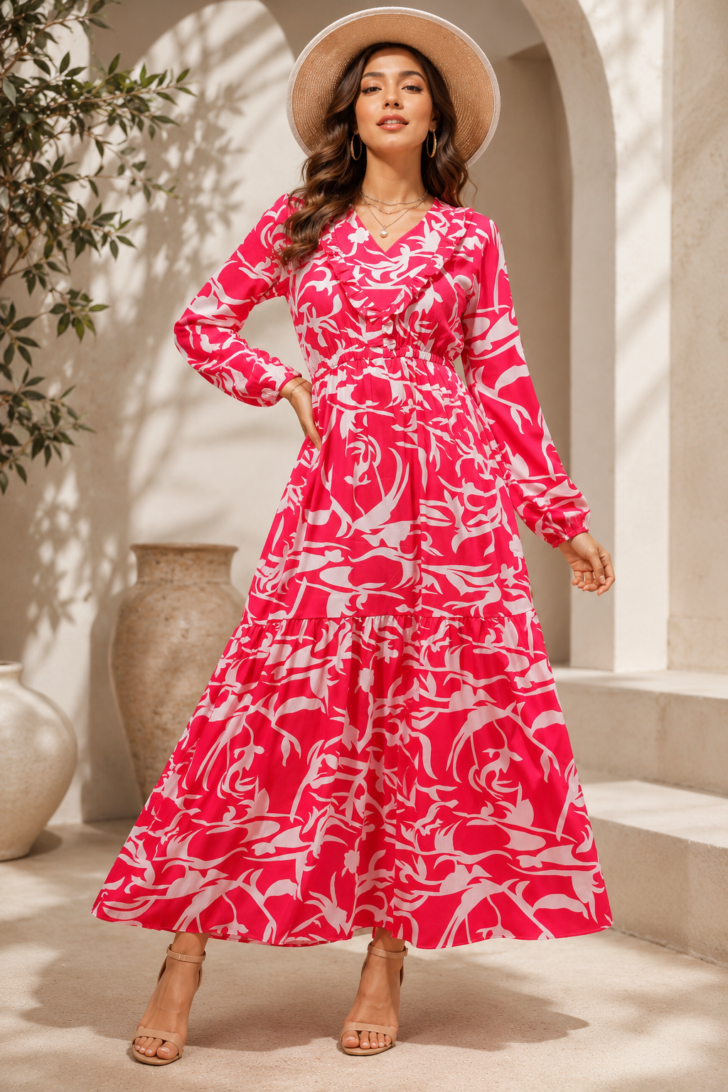 Pink Serenity Full-Sleeve Maxi Dress