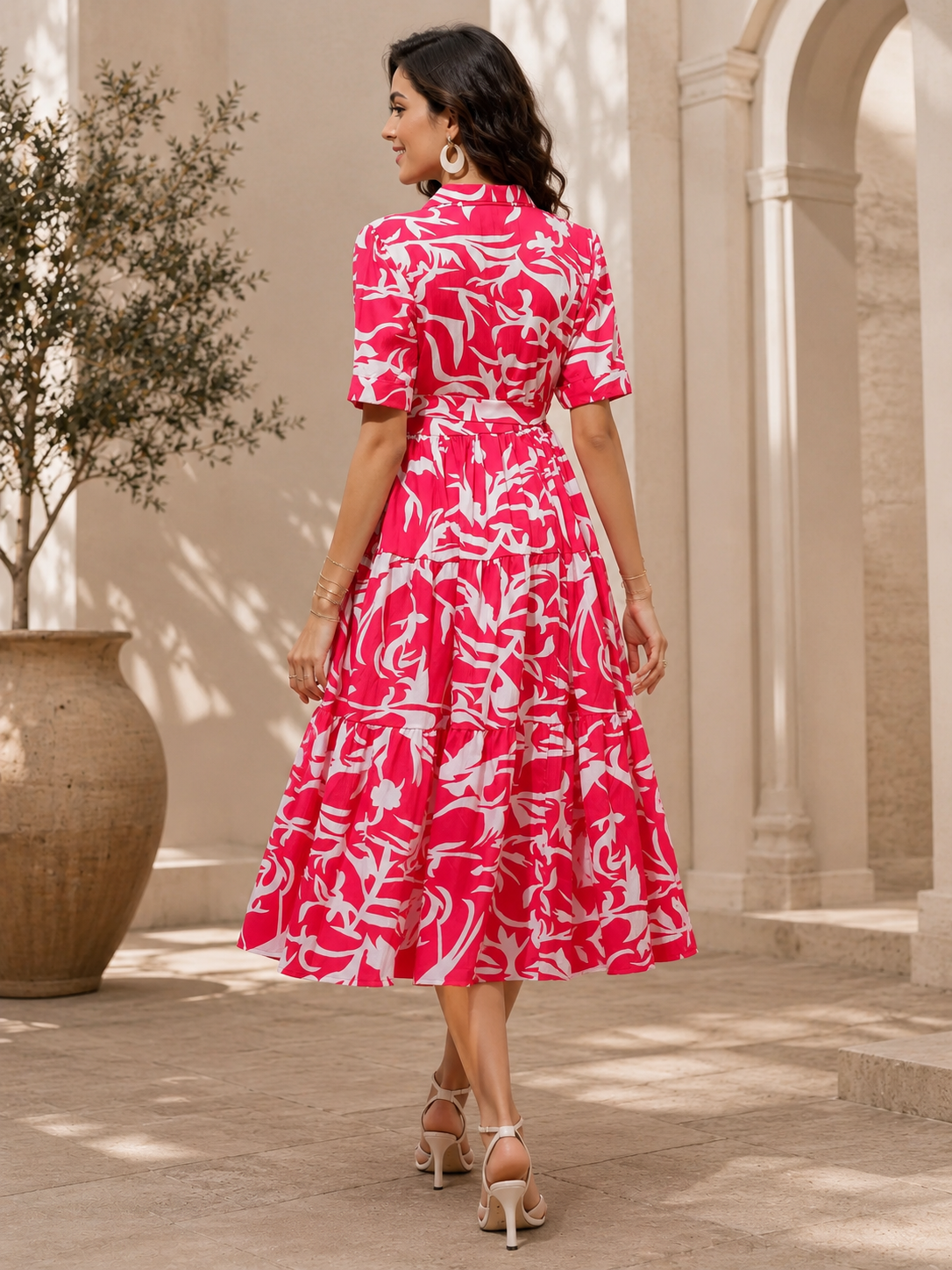 Rose Radiance Fit & Flare Midi Dress