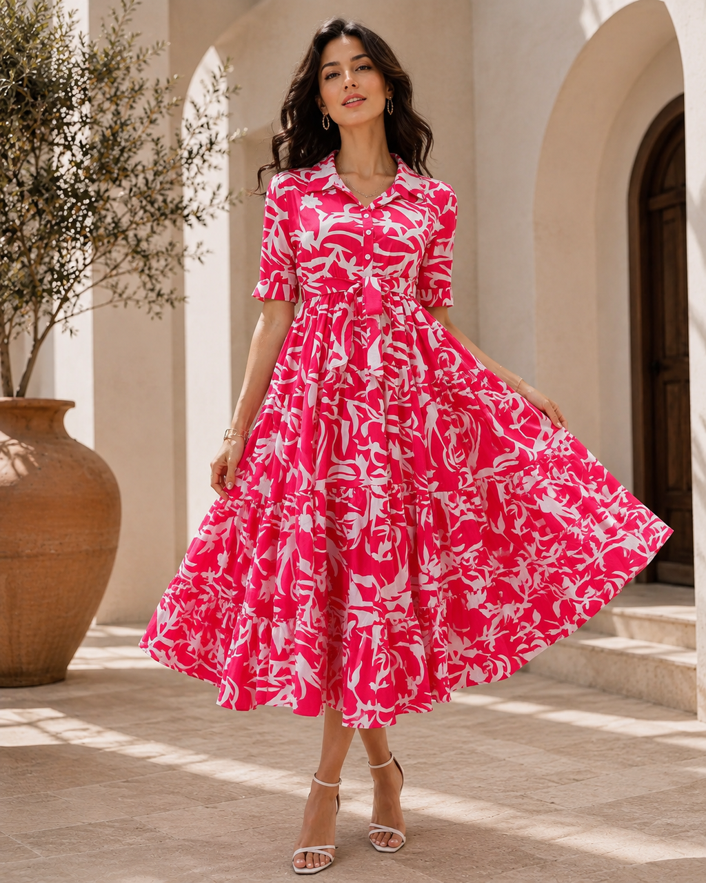 Rose Radiance Fit & Flare Midi Dress