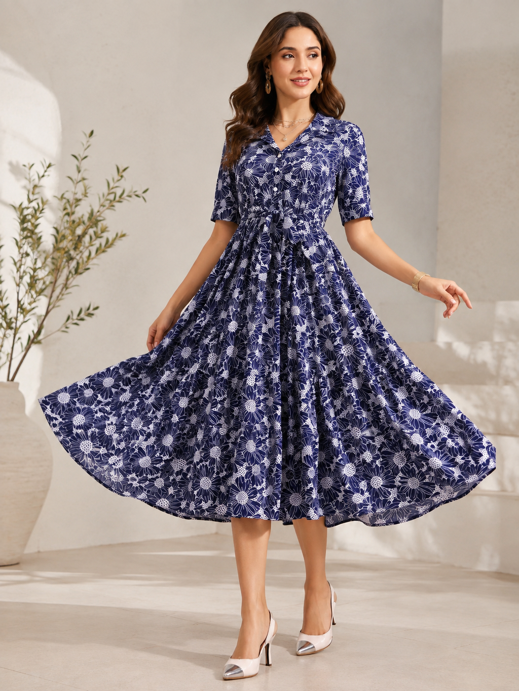 Azure Charm Fit & Flare Midi Dress