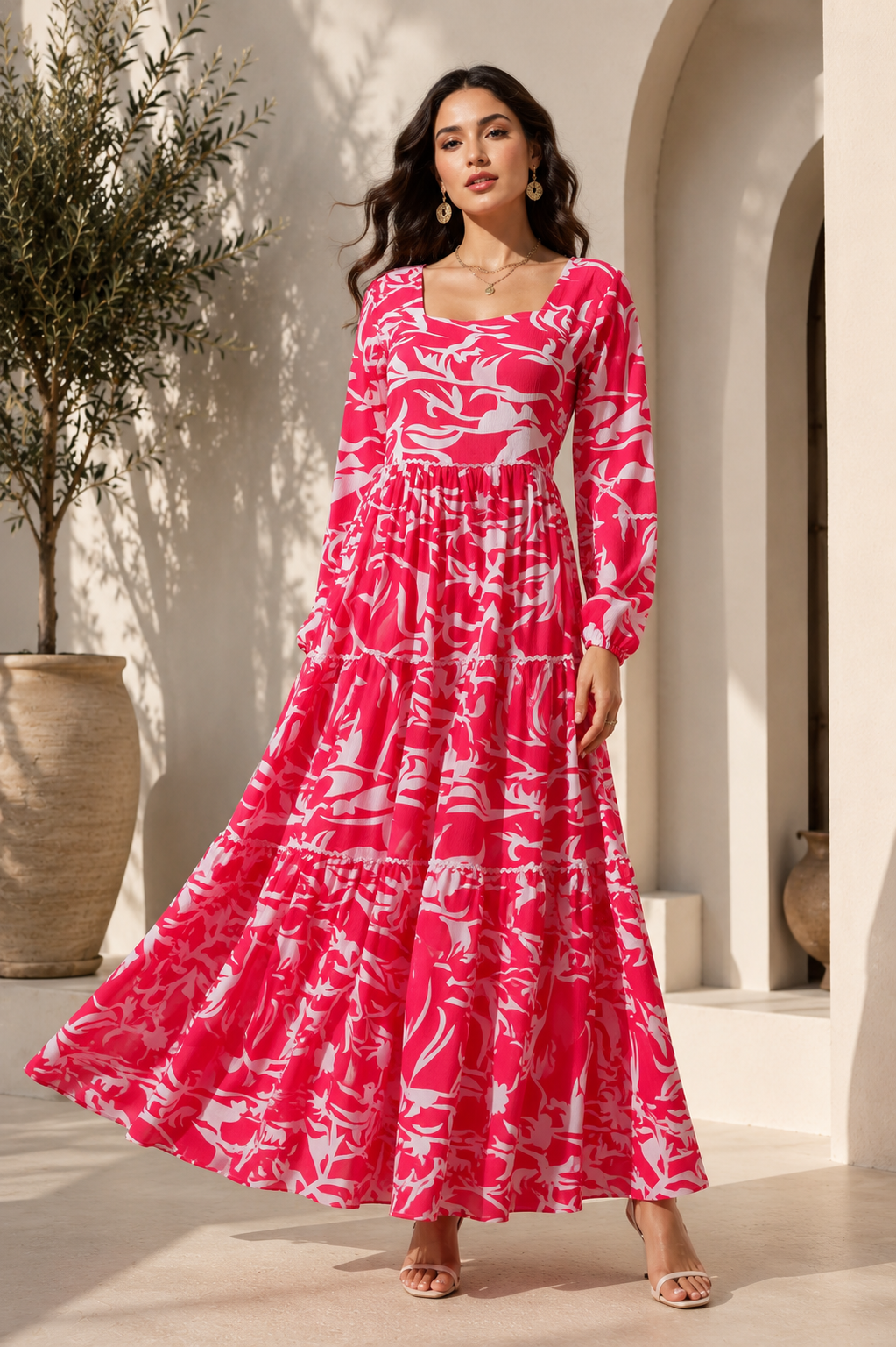 Pastel Charm Fit and Flare Maxi Dress